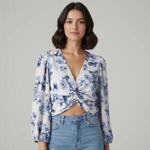 Abercrombie & Fitch Floral Blouse with Blue and White Design size M